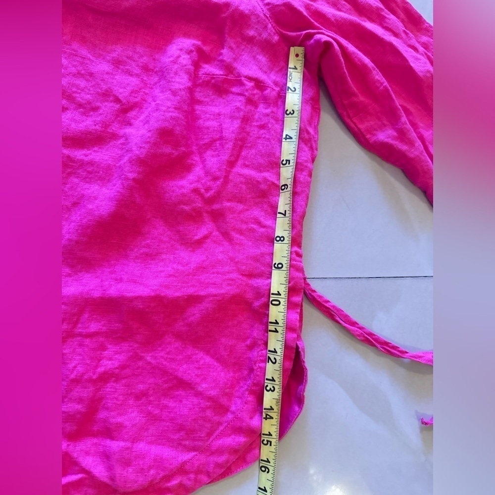 Linen! Ladies Isaac Mizrahi Pink Berry Linen Top-Size 1X tie - Picture 16 of 16